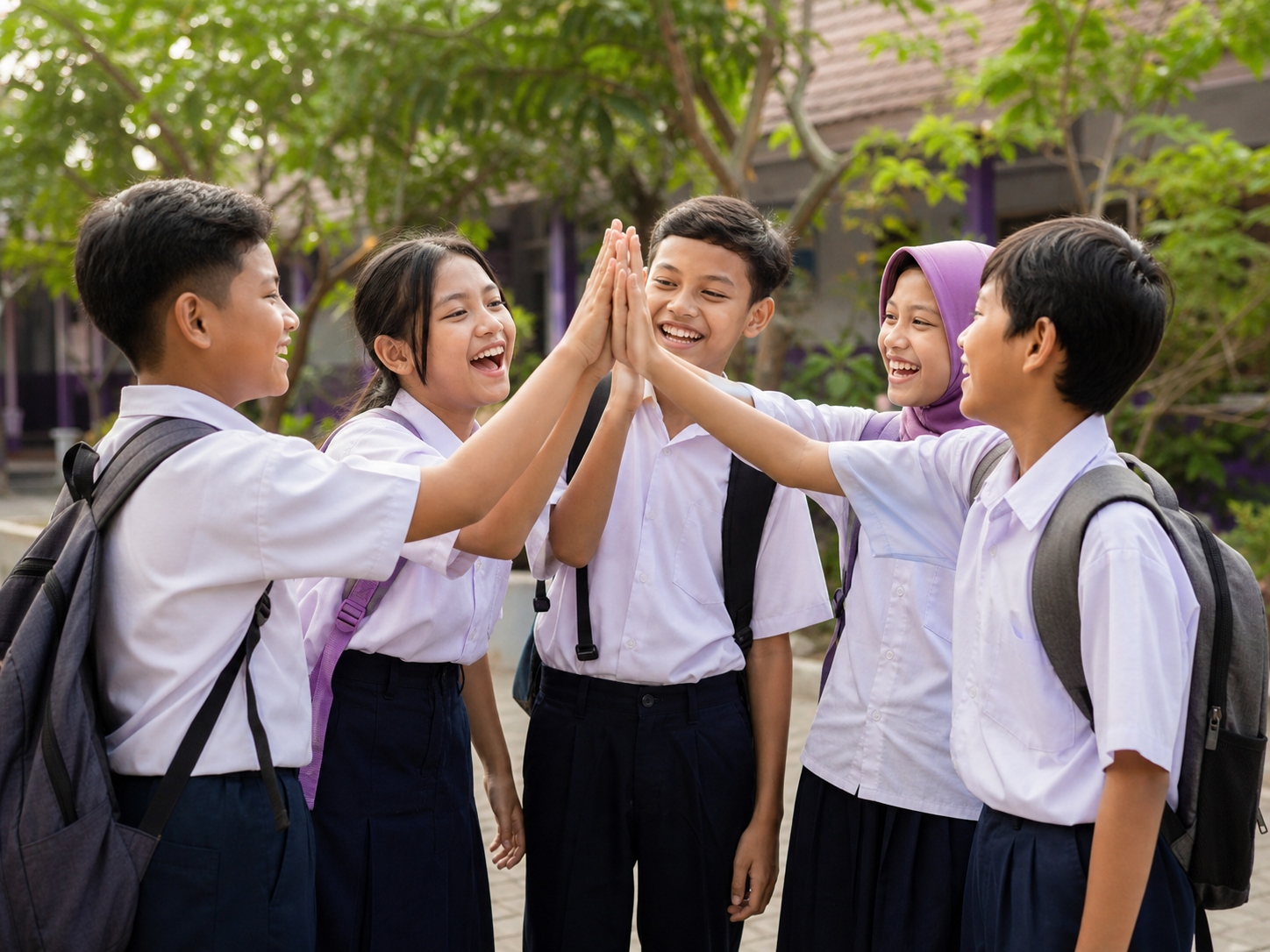 Anak-anak sekolah Indonesia merayakan kebersamaan